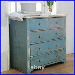 Indian Handmade Antique Style Wooden Chest of 5 Drawers (Blue)
