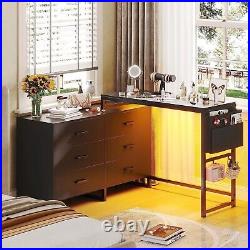 Industrial 6 Drawer Dresser Wood Dressers Chests of Drawers with Corner L Table