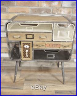 Industrial Side Cabinet Vintage Storage Sideboard Rustic Metal Chest Drawer Unit