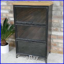 Industrial Storage Cupboard With Glass Door Black Metal Cabinet Chest Of Drawers