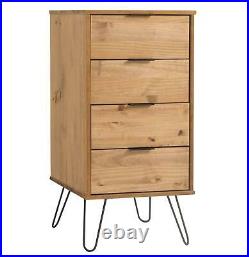 Industrial Wood Chest of 4 Drawers Narrow Cabinet Organiser Bedroom Storage Unit