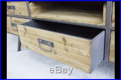 Industrial Wooden Low Cabinet / TV Unit Multi Drawer Retro Style Storage Chest