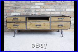 Industrial Wooden Low Cabinet / TV Unit Multi Drawer Retro Style Storage Chest