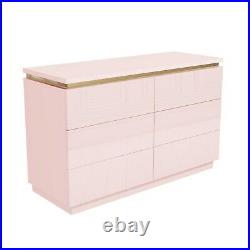 Isabella Pink Gloss 6 Drawer Wide Chest of Drawers with Gold Trim ISB003