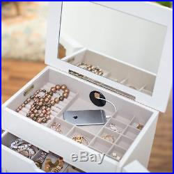 Jewelry Armoire Standing White Cabinet Chest Drawers Storage Mirror Organizer