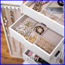 Jewelry Armoire Standing White Cabinet Chest Drawers Storage Mirror Organizer