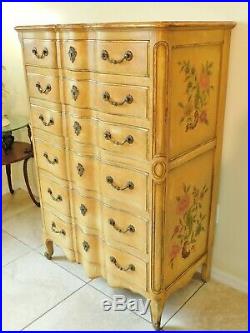John Widdicomb Painted French Louis XV Style Gold Tall Dresser Chest of Drawers