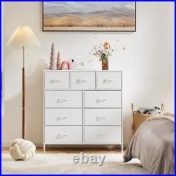 KPUY Wood Top Tall Dresser Storage Chest of 9 Fabric Bin Drawer Cabinet TV Stand