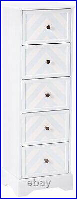 Kings Brand Furniture Wood 5 Drawer Tall Accent Storage Cabinet, Wash White