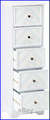 Kings Brand Furniture Wood 5 Drawer Tall Accent Storage Cabinet, Wash White