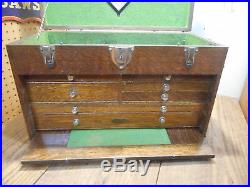 L3441- Antique H. Gerstner & Sons 7 Drawer Machinist Tool Box Chest Oak Wood