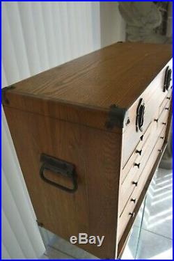 LARGE VINTAGE WOODEN Oak ANTIQUE 10 DRAWER MACHINIST WOOD TOOL BOX CHEST