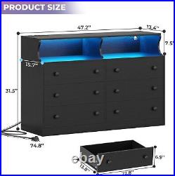 LED 6 Drawers Double Dresser with USB Ports Chest Storage Organizer Unit Closet