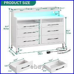 LED 6-Drawers Dresser with Open Shelf for Bedroom Closet Chest of Drawers White