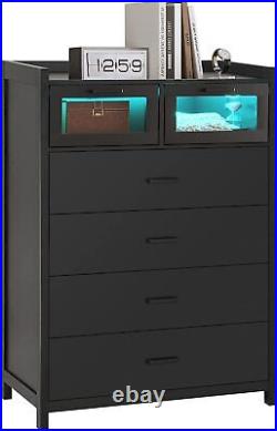 LED Dresser 6 Drawer Storage Organizer for Bedroom Tall Chest of Drawers black