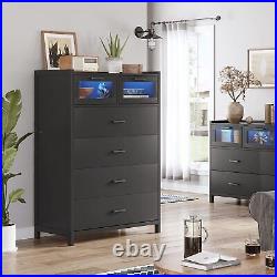 LED Dresser 6 Drawer Storage Organizer for Bedroom Tall Chest of Drawers black