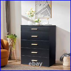 LED Dresser with 5-Drawer Bedroom Chest of Drawers Cabinet withTempered Glass Top