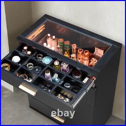 LED Dresser with 5-Drawer Bedroom Chest of Drawers Cabinet withTempered Glass Top