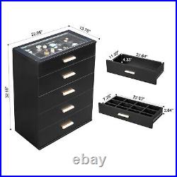 LED Dresser with 5-Drawer Bedroom Chest of Drawers Cabinet withTempered Glass Top