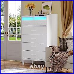 LED White Dresser for Bedroom Large Capacity Storage Cabinet Chest of 6 Drawers