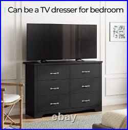 LINSY HOME Black Double Dressers, Chest of 6 Drawers