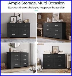 LINSY HOME Black Double Dressers, Chest of 6 Drawers