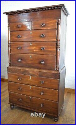 Large Antique Victorian chest on chest straight front chest of drawers