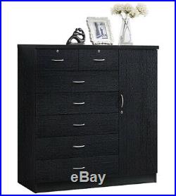 Large Bedroom Dresser Tall 7 Drawer Chest of Drawers Black Wood Clothes Cabinet