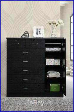 Large Bedroom Dresser Tall 7 Drawer Chest of Drawers Black Wood Clothes Cabinet