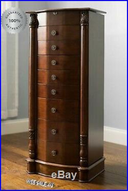 Large Jewelry Box Stand Floor Solid Wood Chest 8 Drawer Organizer Armoire Luxury