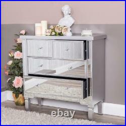 Large Silver Chest of Drawers Mirrored Glass Unit Hallway Cabinet Bedroom Home
