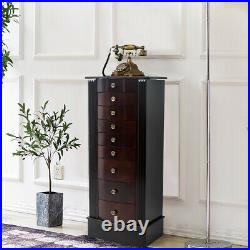 Large Standing Jewelry Armoire Storage Chest Stand with 8 Drawers Wood Walnut US