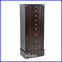 Large Standing Jewelry Armoire Storage Chest Stand with 8 Drawers Wood Walnut US