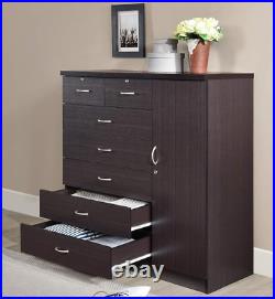 Large Wood Bedroom Dresser Brown Cabinet Tall Chest with 7 Drawers Door 3 Locks