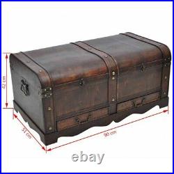 Large Wood Treasure Chest Vintage Coffee Table Storage Trunk Box with Drawers US