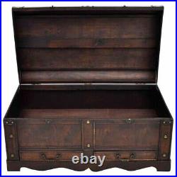 Large Wood Treasure Chest Vintage Coffee Table Storage Trunk Box with Drawers US