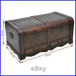 Large Wood Treasure Chest Vintage Coffee Table Storage Trunk Pirate Box Drawers