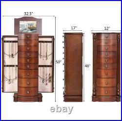 Large Wooden Jewelry Cabinet Armoire Box Storage Chest Stand Organizer Necklace