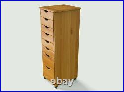 Lingerie Storage Dresser 8 Drawer Cart Tall Narrow Chest Wheels Solid Wood New