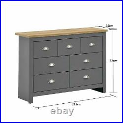 Lisbon Grey 3+4 7 Drawer Chest of Drawers Storage Bedroom Cabinet Furniture Oak