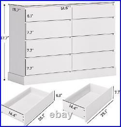 Long Double Storage Dresser 8 Drawers with Cabinet Wood Bedroom Chest of Drawers
