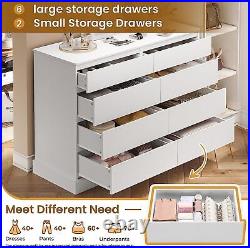 Long Double Storage Dresser 8 Drawers with Cabinet Wood Bedroom Chest of Drawers