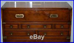 Lovely Burr Yew Wood Military Campaign Chest Of Drawers Built In Drop Front Desk