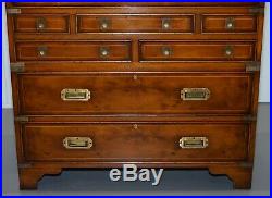 Lovely Burr Yew Wood Military Campaign Chest Of Drawers Built In Drop Front Desk