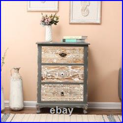 LuxenHome Rustic Gray Carved Wood 3-Drawer Chest