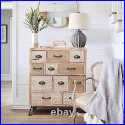 Luxenhome Wood 11-Drawer Chest, Carved Wood Storage Cabinet with Metal Legs, Rus
