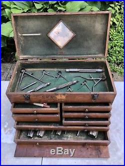 Machinist Lufkin Union tool box woodgrain Wood Vtg Carpenter Chest 7 Drawer Vtg