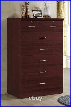 Mahogany Finish Wooden 7 Drawer Chest Dresser Clothes Storage Lockable Organizer