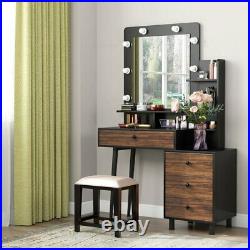 Makeup Dressing Table with Lighted Mirror Vanity Set with Drawer & 3-Drawer Chest