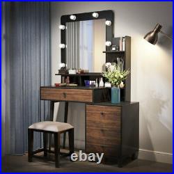 Makeup Dressing Table with Lighted Mirror Vanity Set with Drawer & 3-Drawer Chest